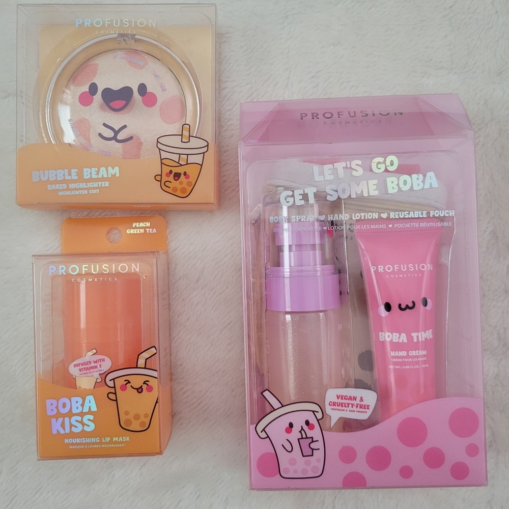 Profusion Boba Kiss Lot of 3 Lip Mask Spray Lotion Bubble Beam Highlighter